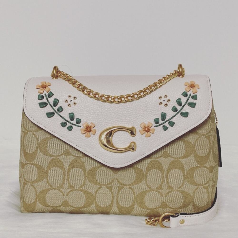 New Coach Tammie Shoulder Bag Signature Canvas Floral Whipstitch